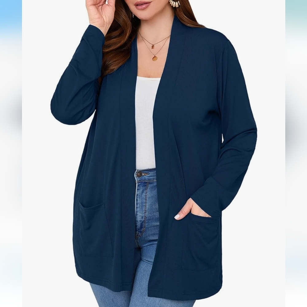 Women's Navy Open Front Cardigan